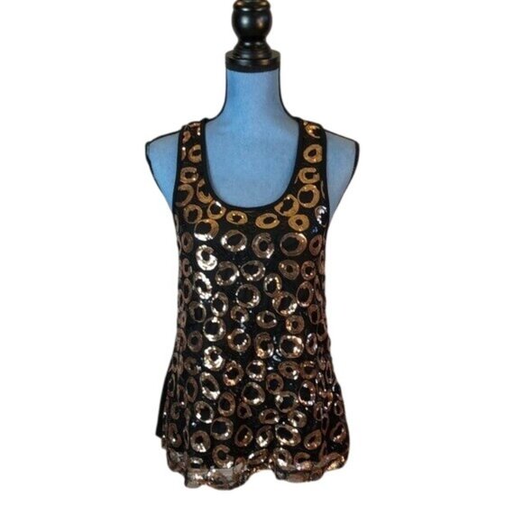Dots Black & Gold Sequin Racerback Tank Top Medium - Picture 1 of 4